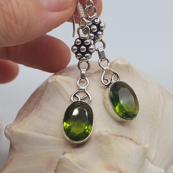 Natural Peridot Stones Silver 925 Earrings - Picture 4 of 12